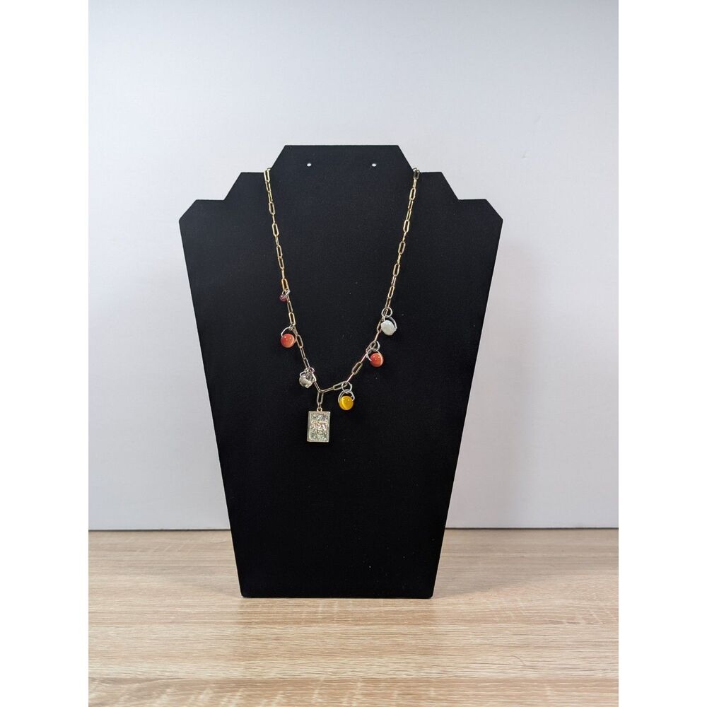 Women’s 20" Charm Necklace – Gold Tone Chain – Colorful Bead Charms